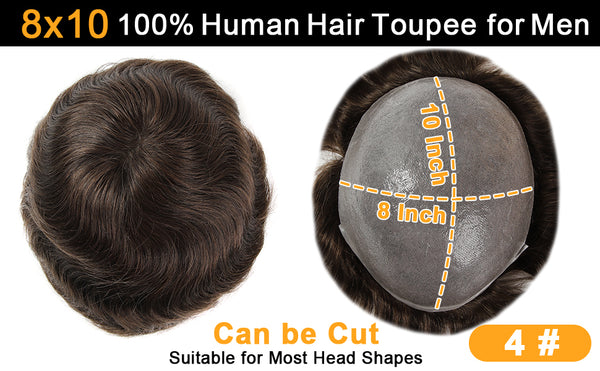 4# Color 100% Human Hair Thin Skin Toupee 0.03mm Thickness Invisible V-loop Knots Natural Hairline Men's Hair Pieces TP06