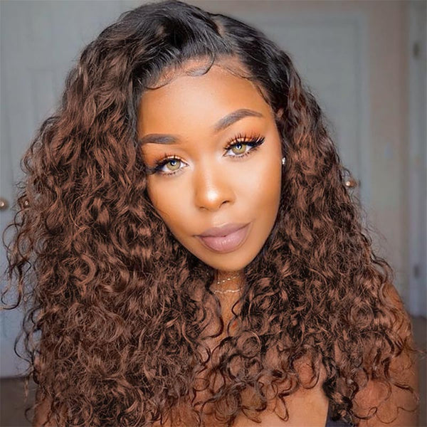 Beeos 13X4 SKINLIKE Real HD Lace Full Frontal Wig Ombre 1B/30 Color Curly BL024