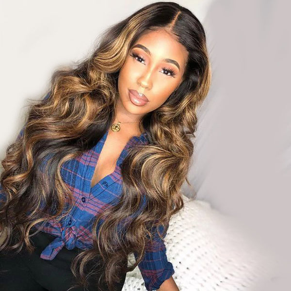 Beeos 13x4 Full Frontal SKINLIKE Real HD Lace Mix Color Highlight Wig Body Wave BL104