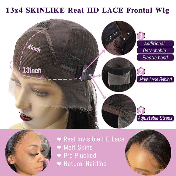 Beeos 13x4 SKINLIKE Real HD Lace Frontal Lace Straight BOB Wig BL206 for 180% Density