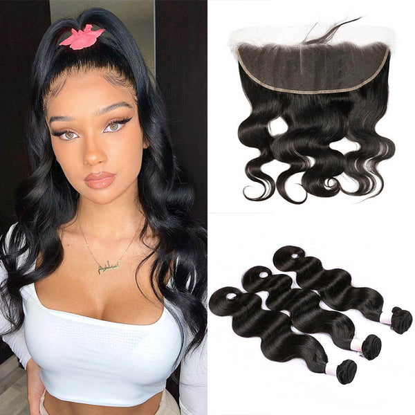 Beeos 13x4 SKINLIKE Real HD Lace Frontal With 3Pcs Bundles Deal Body Wave BU12