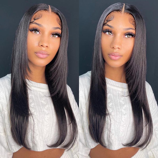 Beeos Layered Straight 13X4 Full Frontal Closure SKINLIKE Real HD Lace Glueless Wig BL147