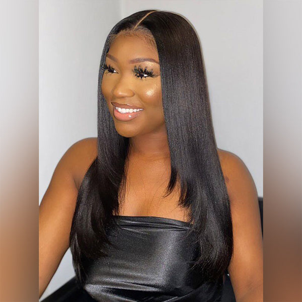 Beeos 360 SKINLIKE Real HD Lace Full Frontal Wig Layered Yaki Straight Pre-plucked Hair BO66