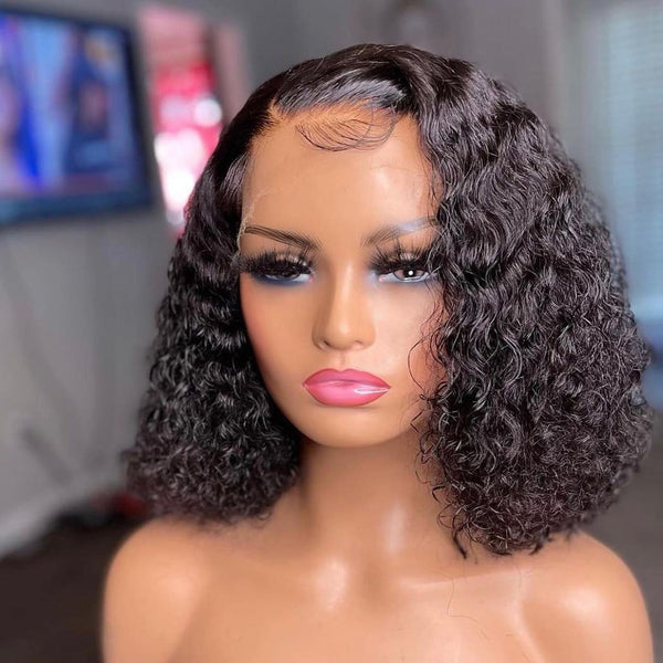 13X4 Full Frontal SKINLIKE Real HD  Lace Poppy Curly BOB Wig 180% Density Bleached Knots Pre-plucked Natural HairlineBS002