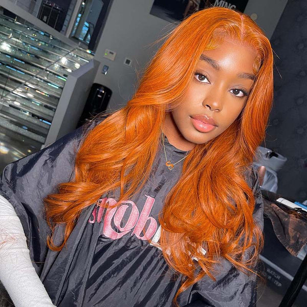 BEEOS Orange Color Body Wave 13X4 Full Frontal Lace Wig BL152