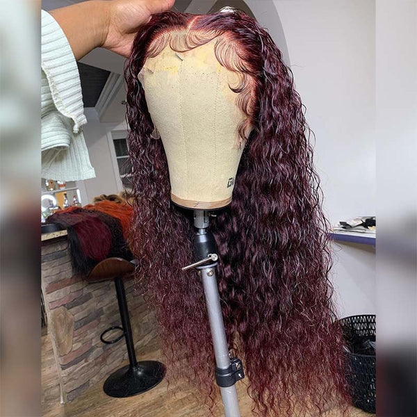 BEEOS Burgundy 99J# Color 13X4 Full Frontal Curly Style BL281