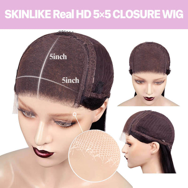 Beeos 5x5 SKINLIKE Real HD Lace Closure Bob Glueless Straight Wig BC019