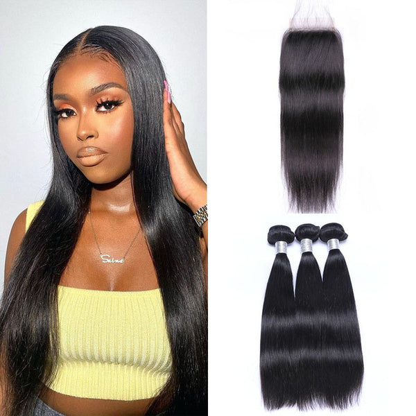 Beeos 5x5 SKINLIKE Real HD Lace Closure With 3Pcs Bundles Deal Straight Glueless BU16