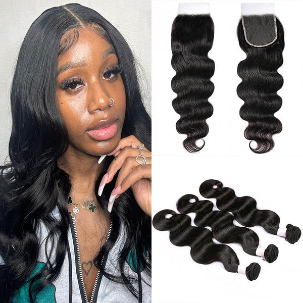 Beeos 5x5 SKINLIKE Real HD Lace Closure With 3Pcs Bundles Deal Body Wave Glueless BU15