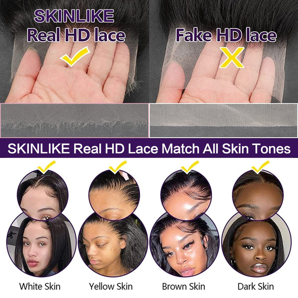 Amazon | BEEOS Ultra-fitted Glueless 13x6 SKINLIKE Real HD Lace Full Frontal Wig 0.14mm Ulta-thin Crystal HD Lace Body Wave Human Hair Pre Plucked Bleached Knots Invisible AM16