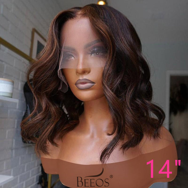BEEOS SKINLIKE Real HD Lace Highlight Color Wave Bob Lace Frontal Wig BL064