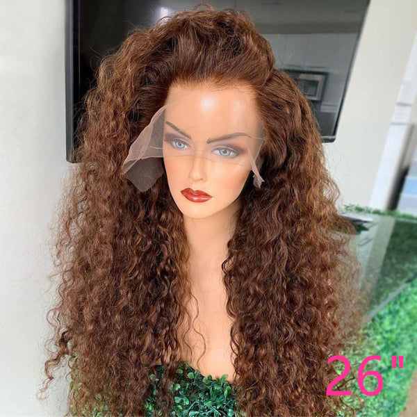 Beeos 180% High Density Brown Color Curly Lace Front Hair Wigs 13x6 BL091
