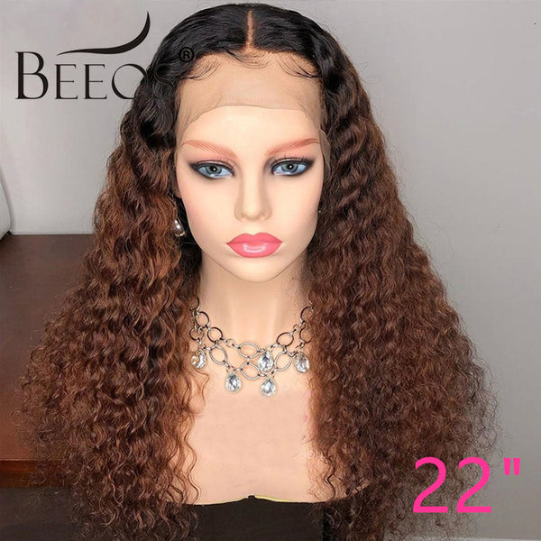 Beeos 13X4 SKINLIKE Real HD Lace Full Frontal Wig Ombre 1B/30 Color Curly BL024