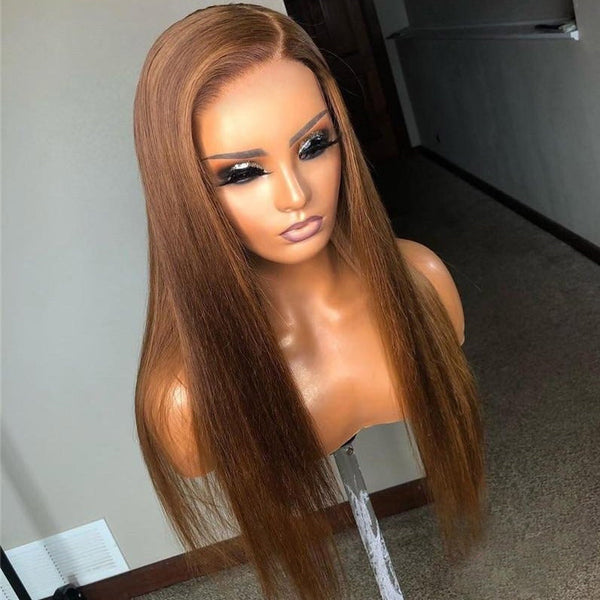 Beeos 13X4 SKINLIKE Real HD Lace Full Frontal Wig Straight Brown Hair Pre-plucked BL107