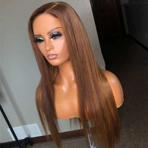 Beeos 13X4 SKINLIKE Real HD Lace Full Frontal Wig Straight Brown Hair Pre-plucked BL107