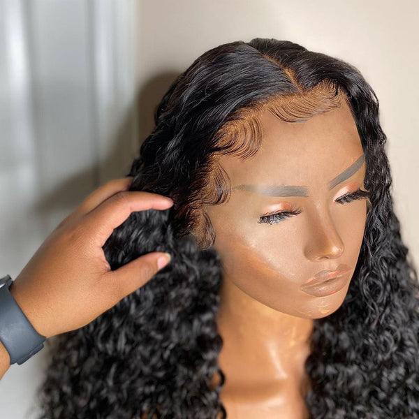 Beeos Full Lace Wig Deep Curly Pre-plucked Human Hair Wig BF001