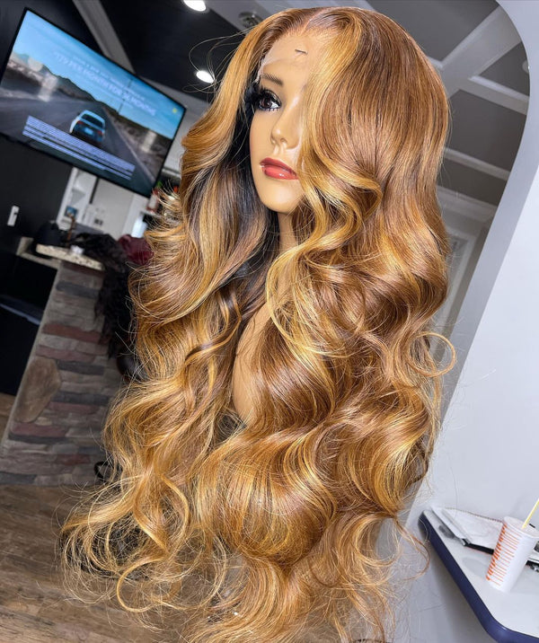 Beeos 13X4 SKINLIKE Real HD Lace Full Frontal Lace Wig Body Wave Ombre Color BL667