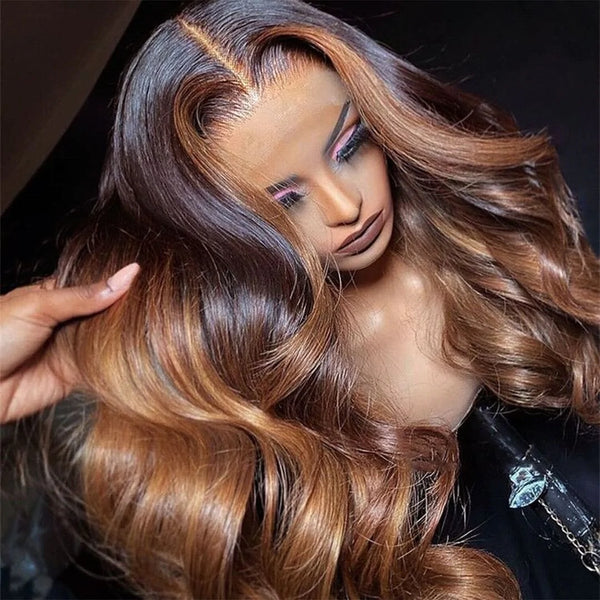 Beeos 13X4 SKINLIKE Real HD Lace Full Frontal Lace Wig Body Wave Ombre Color BL666