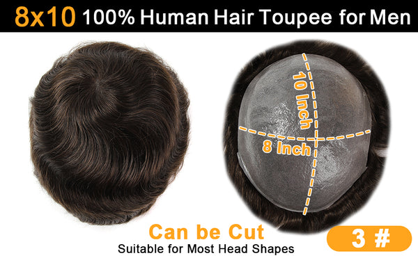 Invisible V-loop Knots Natural Hairline Men's Hair Pieces 3# Color 100% Human Hair Thin Skin Toupee 0.03mm Thickness TP05