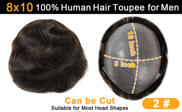 Invisible V-loop Knots Natural Hairline Men's Hair Pieces 2# Color 100% Human Hair Thin Skin Toupee 0.03mm Thickness TP04