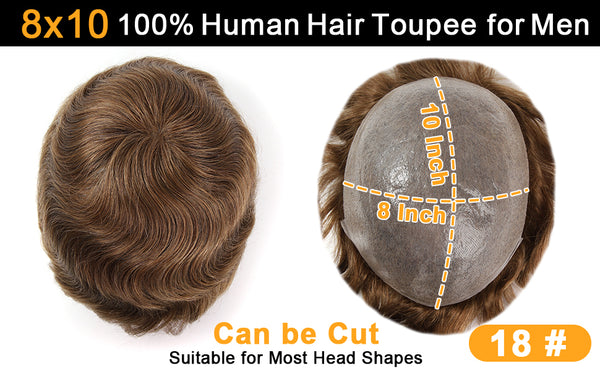 18# Color 100% Human Hair Thin Skin Toupee 0.03mm Thickness Invisible V-loop Knots Natural Hairline Men's Hair Pieces TP07