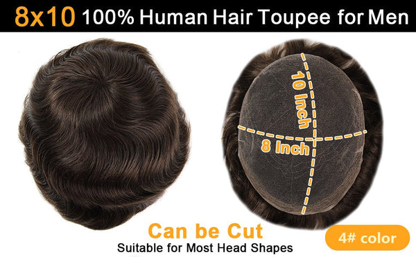 64# Real Swiss Lace Toupee 1B color 100% Human Hair Invisible Knots Natural Hairline Men's Hair Pieces TP09