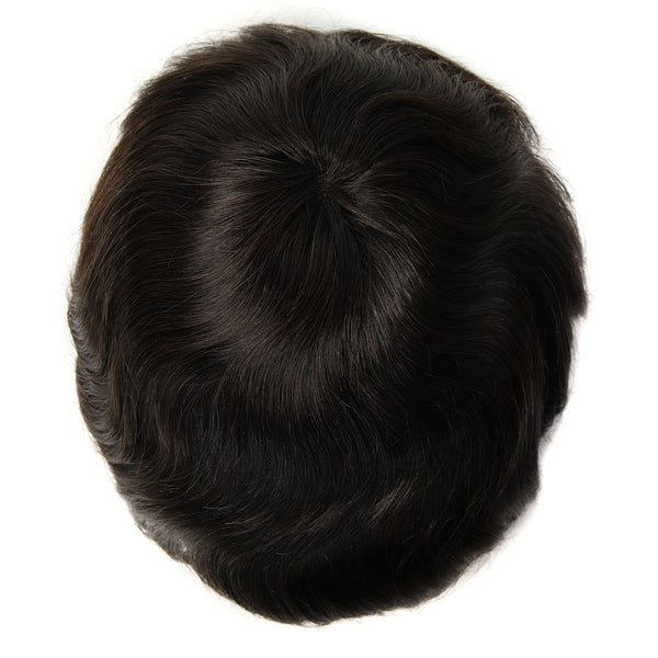 64# Real Swiss Lace Toupee 1B color 100% Human Hair Invisible Knots Natural Hairline Men's Hair Pieces TP09