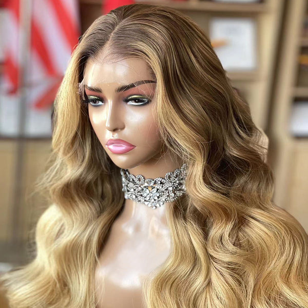 Beeos 13x4 Full Frontal SKINLIKE Real HD Lace Wig Ombre Color Body Wave Natural Hairline ZH06
