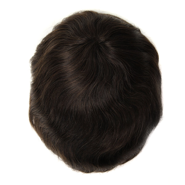 64# Real Swiss Lace Toupee 1B color 100% Human Hair Invisible Knots Natural Hairline Men's Hair Pieces TP09