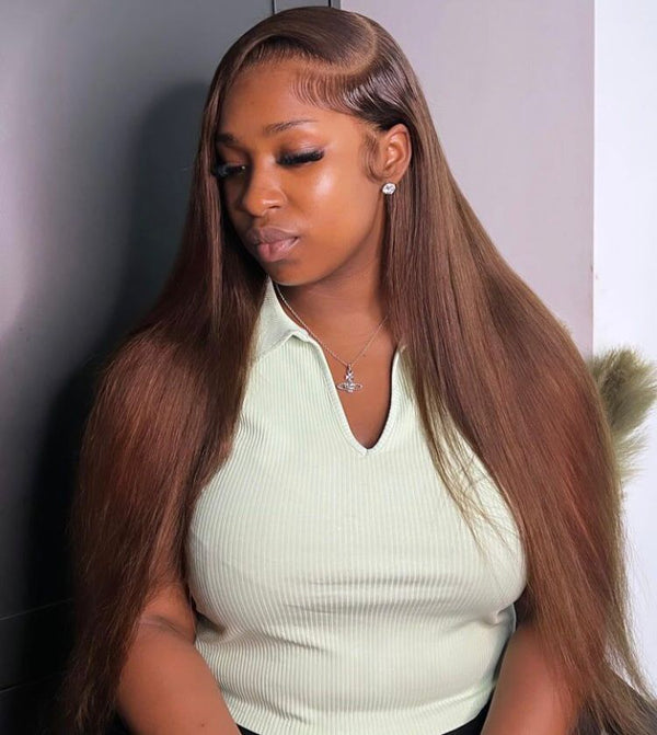 SKINMELT 13x6 HD Lace Full Frontal Wig Brown Color 30# Silky Straight Lace Wig ZH025