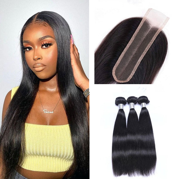 Beeos 2x6 SKINLIKE Real HD Lace Closure With 3Pcs Bundles Deal Straight Glueless ZH10