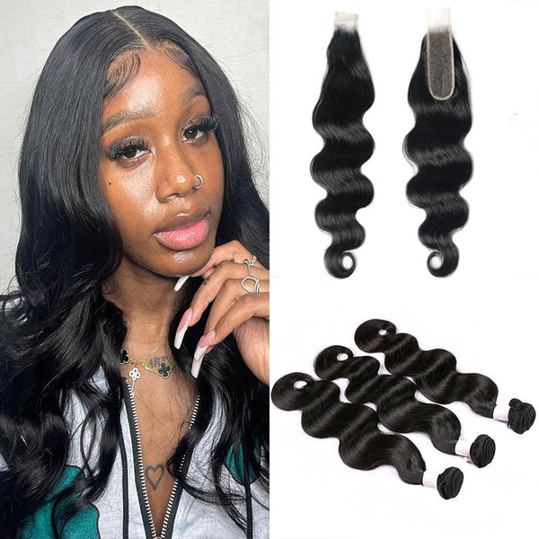 Copy of Beeos 5x5 SKINLIKE Real HD Lace Closure With 3Pcs Bundles Deal Body Wave Glueless BU15