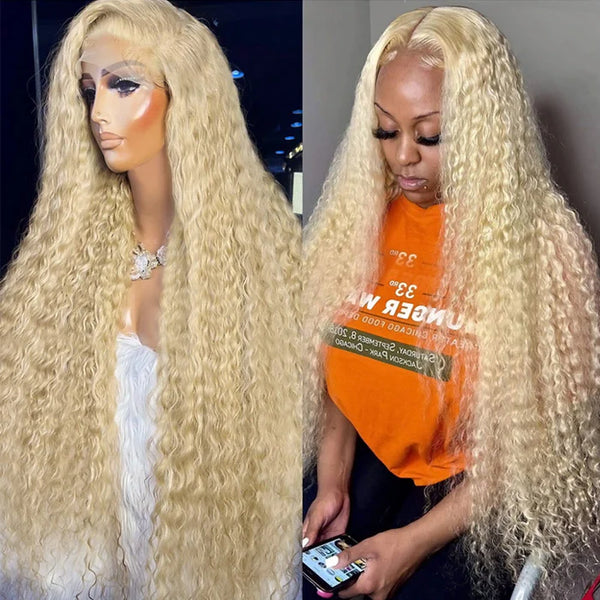 SKINREAL HD LACE 613 Blonde Deep Curly Skinlike 13X4 HD Lace Full Frontal Wig ZH017
