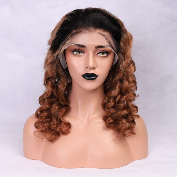 Beeos 13X6 SKINLIKE Real HD Lace 1BT30# Color Curly Full Frontal Wig Invisible Lace ZH031