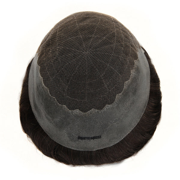 8*10 Q6 Swiss Lace Toupee 100% Human Hair Invisible Knots Natural Hairline Men's Hair Pieces TP10