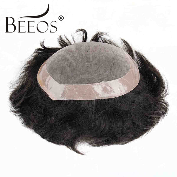 Beeos Mono Lace Toupee 100% Human Hair Invisible Knots Natural Hairline Men's Hair Pieces Folded Lace Front TP14