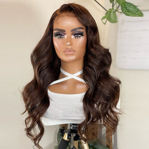 Beeos 13X4 SKINLIKE Real HD Lace Full Frontal Body Wave Chocolate Brown Color Hair BL221