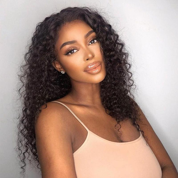 Beeos 13X6 Deep Curly Natural Color Skinlike Real HD Lace Full Frontal Human Hair Wigs BL208