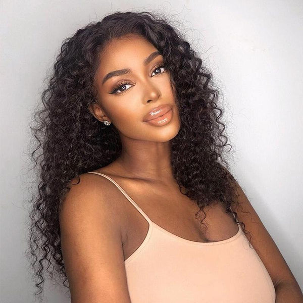 Beeos 13X6 Deep Curly Natural Color Lace Frontal Human Hair Wigs BL208