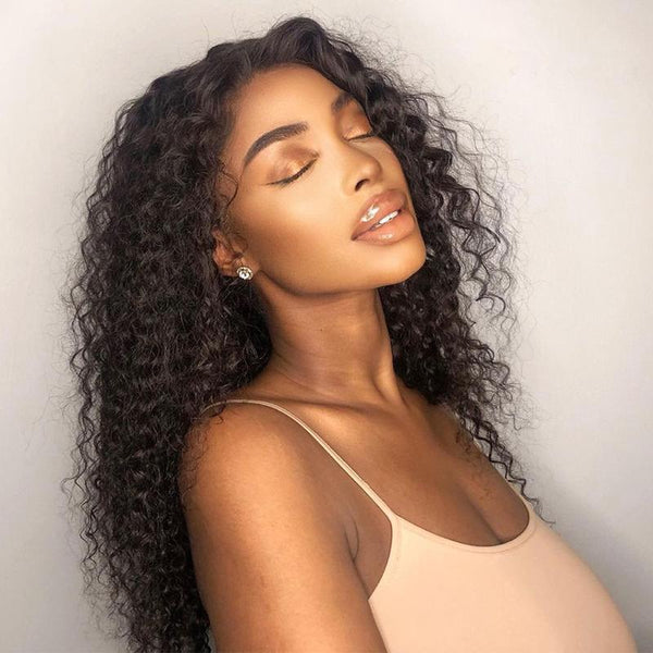 Beeos 13X6 Deep Curly Natural Color Skinlike Real HD Lace Full Frontal Human Hair Wigs BL208