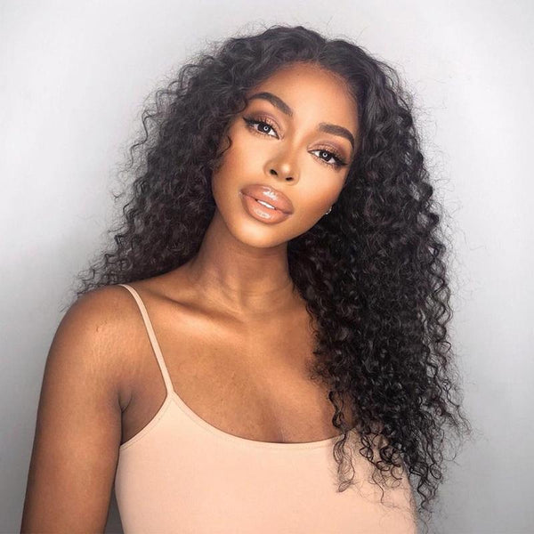 Beeos 13X6 Deep Curly Natural Color Skinlike Real HD Lace Full Frontal Human Hair Wigs BL208