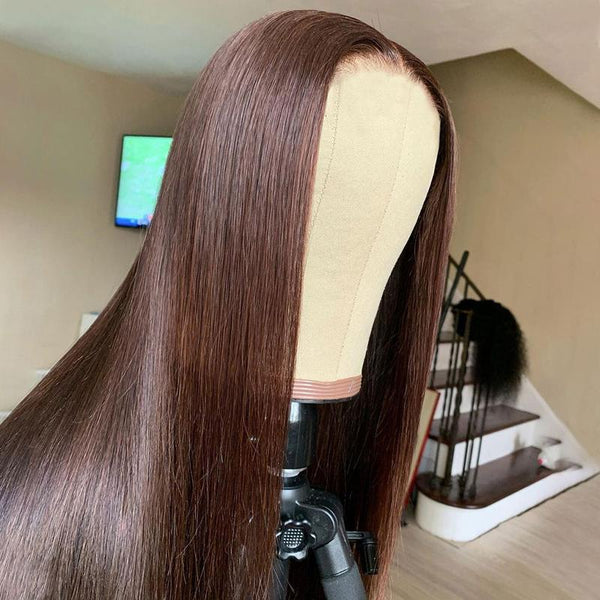 Beeos 13X4 Skinlike Real HD Lace Full Frontal Wig Straight Brown Hair Pre-plucked BL023