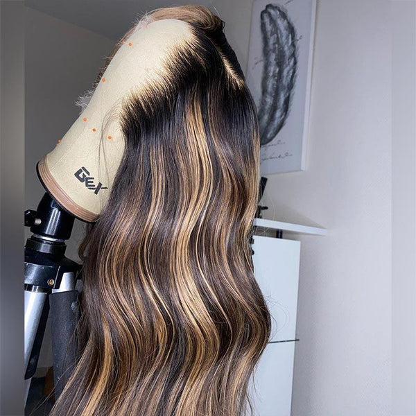 Beeos 13x6 SKINLIKE Real HD Lace Front Wig Ombre Balayage Highlight Body Wave BL046