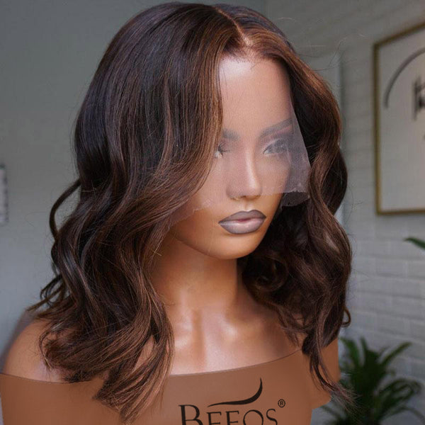 BEEOS SKINLIKE Real HD Lace Highlight Color Wave Bob Lace Frontal Wig BL064