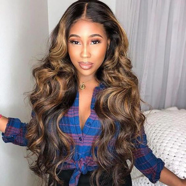 Beeos 13x4 Full Frontal SKINLIKE Real HD Lace Mix Color Highlight Wig Body Wave BL104