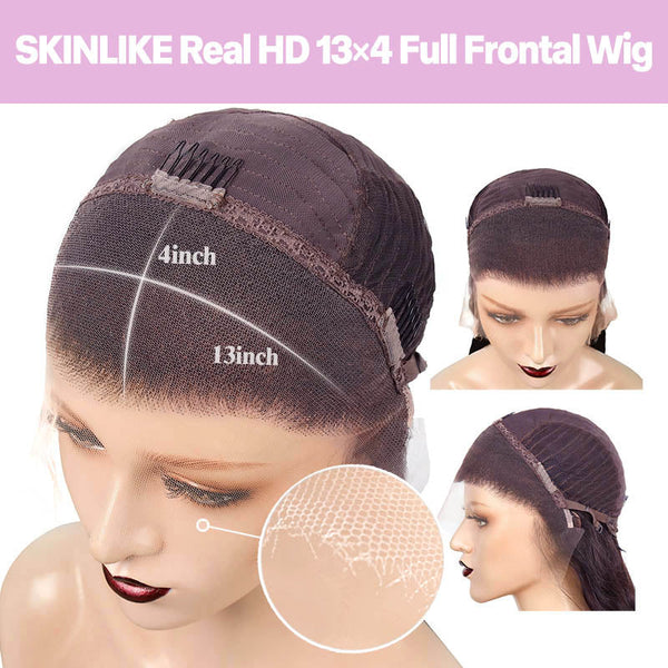 Beeos 13X4 SKINLIKE Real HD Lace Full Frontal Wig Skunk Stripe Highlight Body Wave BL054