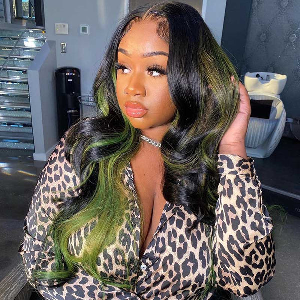 Beeos 5x5 SKINLIKE Real HD Lace Green/Pink Highlight Closure Glueless Wig BC016