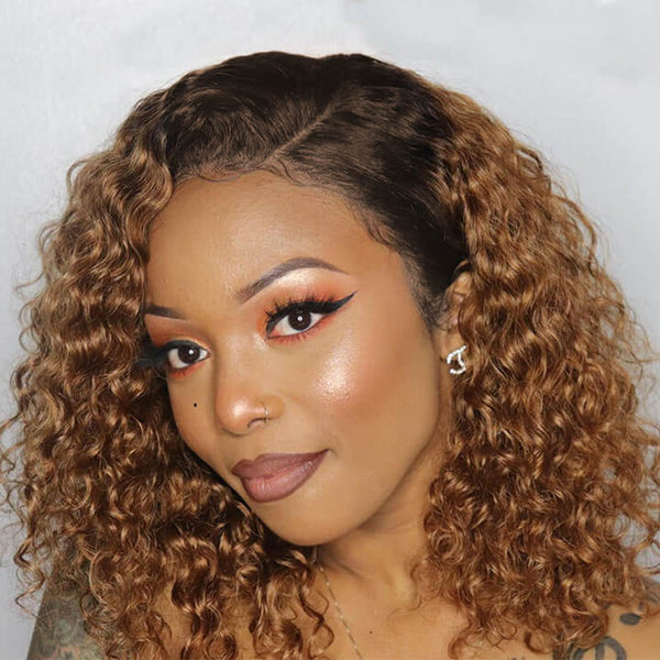 BEEOS SKINLIKE Real HD Lace Front Ombre Color Curly Bob Wig BL072