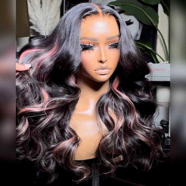 Beeos 5x5 SKINLIKE Real HD Lace Green/Pink Highlight Closure Glueless Wig BC016