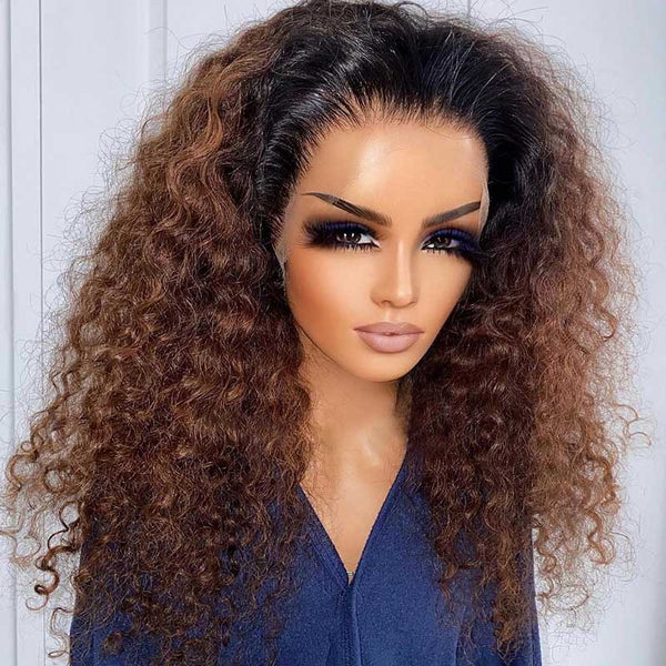 Beeos 13X4 SKINLIKE Real HD Lace Full Frontal Wig Ombre Curly Clean Hairline BL076